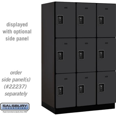15-inch Wide Triple Tier Designer Wood Locker - 3 Wide - 6 Feet High - 24-inch Deep by Salsbury – Black – Black Resettable Combination Locks by Salsbury