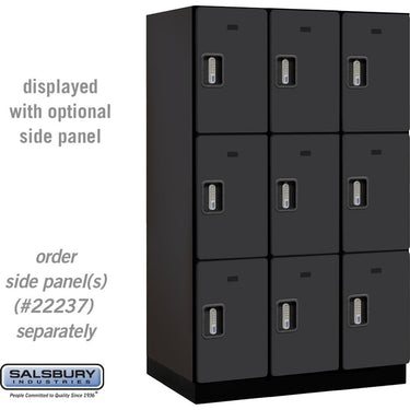 15-inch Wide Triple Tier Designer Wood Locker - 3 Wide - 6 Feet High - 24-inch Deep by Salsbury – Black – Silver Electronic Locks by Salsbury