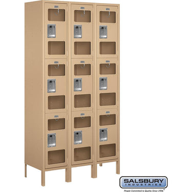 15-inch Wide Triple Tier See-Through Metal Locker - 3 Wide - 6 Feet High - 15-inch Deep by Salsbury – Tan – Assembled by Salsbury