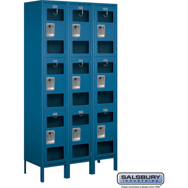 15-inch Wide Triple Tier See-Through Metal Locker - 3 Wide - 6 Feet High - 15-inch Deep by Salsbury – Blue – Assembled by Salsbury