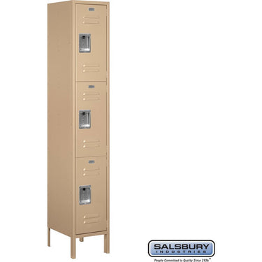 15-inch Wide Triple Tier Standard Metal Locker - 1 Wide - 6 Feet High - 15-inch Deep by Salsbury – Tan – Assembled by Salsbury