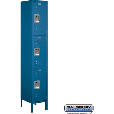 15-inch Wide Triple Tier Standard Metal Locker - 1 Wide - 6 Feet High - 15-inch Deep by Salsbury – Blue – Assembled by Salsbury