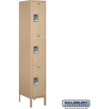 15-inch Wide Triple Tier Standard Metal Locker - 1 Wide - 6 Feet High - 18-inch Deep by Salsbury – Tan – Assembled by Salsbury