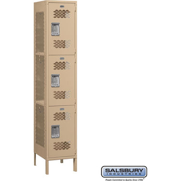 15-inch Wide Triple Tier Vented Metal Locker - 1 Wide - 6 Feet High - 18-inch Deep by Salsbury – Tan – Assembled by Salsbury
