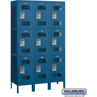 15-inch Wide Triple Tier Vented Metal Locker - 3 Wide - 6 Feet High - 18-inch Deep by Salsbury – Blue – Assembled by Salsbury