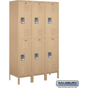 18-inch Wide Double Tier Standard Metal Locker - 3 Wide - 6 Feet High - 18-inch Deep by Salsbury – Tan – Assembled by Salsbury