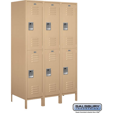 18-inch Wide Double Tier Standard Metal Locker - 3 Wide - 6 Feet High - 21-inch Deep by Salsbury – Tan – Assembled by Salsbury