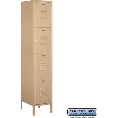 18-inch Wide Four Tier Standard Metal Locker - 1 Wide - 6 Feet High - 18-inch Deep by Salsbury – Tan – Assembled by Salsbury