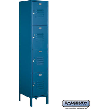 18-inch Wide Four Tier Standard Metal Locker - 1 Wide - 6 Feet High - 18-inch Deep by Salsbury – Blue – Assembled by Salsbury
