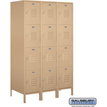 18-inch Wide Four Tier Standard Metal Locker - 3 Wide - 6 Feet High - 21-inch Deep by Salsbury – Tan – Assembled by Salsbury