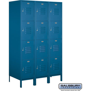 18-inch Wide Four Tier Standard Metal Locker - 3 Wide - 6 Feet High - 21-inch Deep by Salsbury – Blue – Assembled by Salsbury
