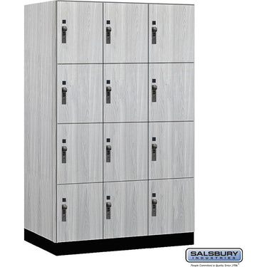 18-inch Wide Premier Wood Locker - Four Tier-3 Wide - 6 Feet High - 21-inch Deep by Salsbury – Winter Fog – Black Hasps by Salsbury