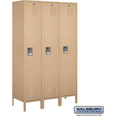 18-inch Wide Single Tier Standard Metal Locker - 3 Wide - 6 Feet High - 18-inch Deep by Salsbury – Tan – Assembled by Salsbury