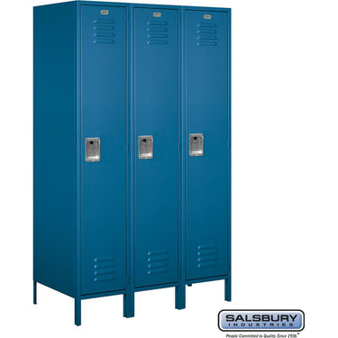 18-inch Wide Single Tier Standard Metal Locker - 3 Wide - 6 Feet High - 21-inch Deep by Salsbury – Blue – Assembled by Salsbury