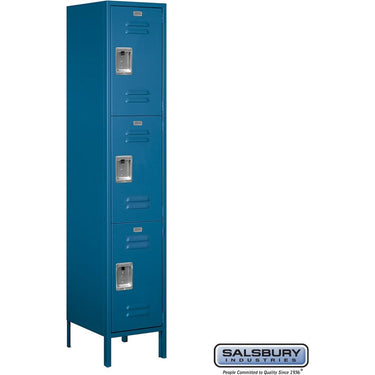 18-inch Wide Triple Tier Standard Metal Locker - 1 Wide - 6 Feet High - 18-inch Deep by Salsbury – Blue – Assembled by Salsbury