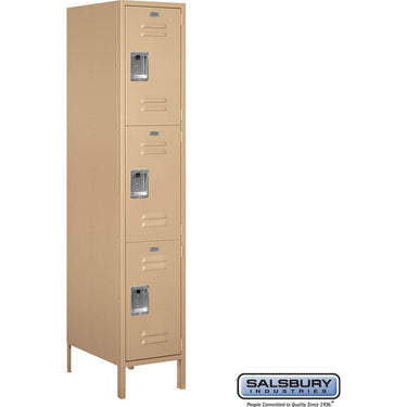 18-inch Wide Triple Tier Standard Metal Locker - 1 Wide - 6 Feet High - 21-inch Deep by Salsbury – Tan – Assembled by Salsbury