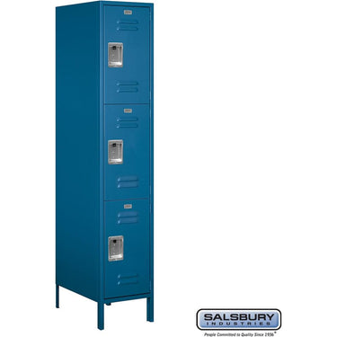 18-inch Wide Triple Tier Standard Metal Locker - 1 Wide - 6 Feet High - 21-inch Deep by Salsbury – Blue – Assembled by Salsbury