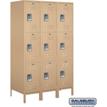 18-inch Wide Triple Tier Standard Metal Locker - 3 Wide - 6 Feet High - 21-inch Deep by Salsbury – Tan – Assembled by Salsbury