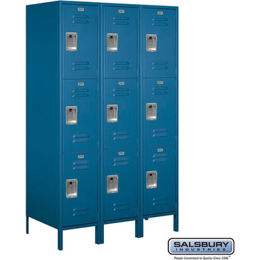 18-inch Wide Triple Tier Standard Metal Locker - 3 Wide - 6 Feet High - 21-inch Deep by Salsbury – Blue – Assembled by Salsbury