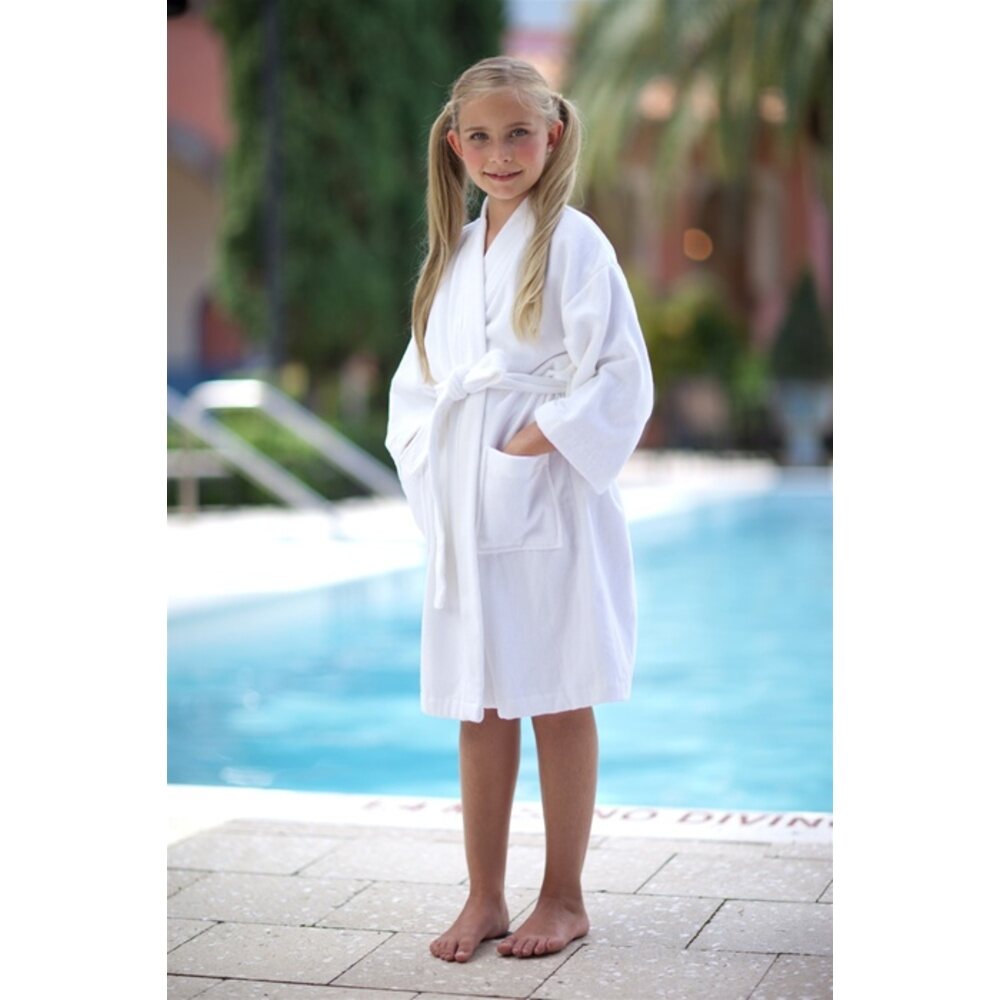 Kid's Kimono Velour Robe - 100% Cotton - 12 oz. / White - Ages 4-6 Years by Boca Terry