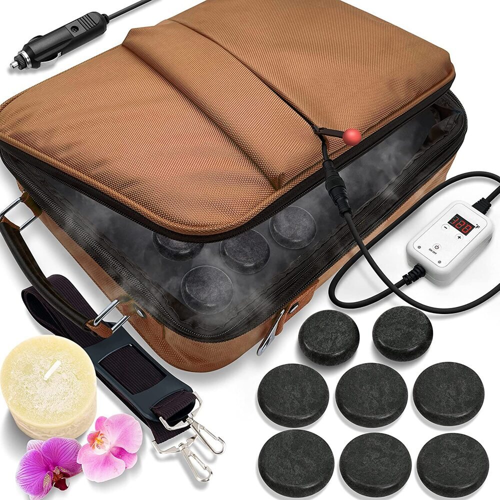 Mobile Massage Stone Warmer Set with Large and Small Round