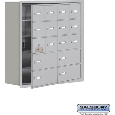 Recessed Mounted Cell Phone Locker with 12 A Doors (11 usable) 4 B Doors in Aluminum - Keyed Locks by Salsbury – Aluminum – Keyed Locks by Salsbury