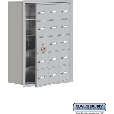 Recessed Mounted Cell Phone Storage Locker with 15 A Doors (14 usable) in Aluminum - Keyed Locks by Salsbury – Aluminum – Keyed Locks by Salsbury