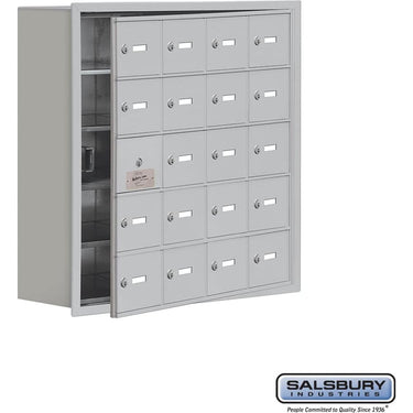 Recessed Mounted Cell Phone Storage Locker with 20 A Doors (19 usable) in Aluminum - Keyed Locks by Salsbury – Aluminum – Keyed Locks by Salsbury