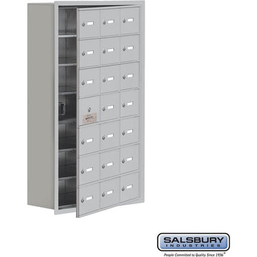 Recessed Mounted Cell Phone Storage Locker with 21 A Doors (20 usable) in Aluminum - Keyed Locks by Salsbury – Aluminum – Keyed Locks by Salsbury