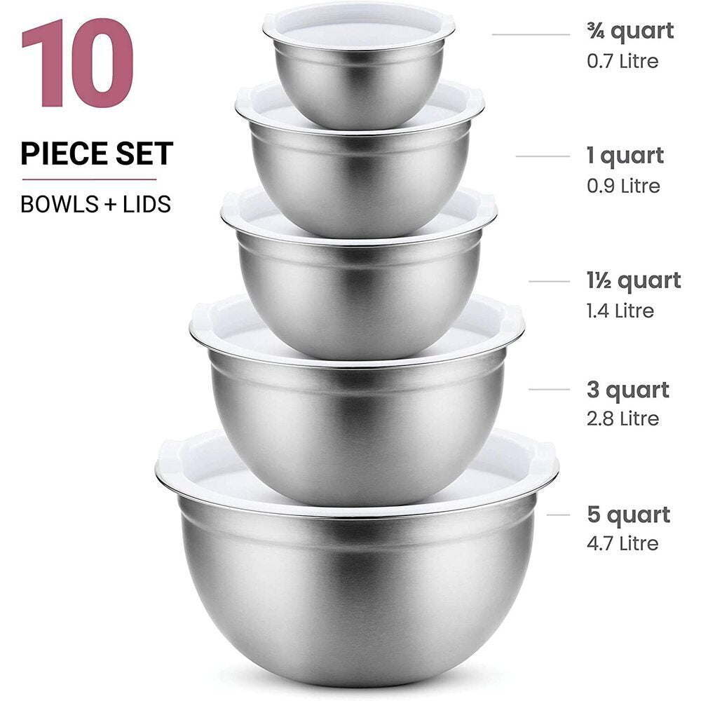 Stainless Steel Nesting Mixing Bowls with Airtight Lids / Set of 5