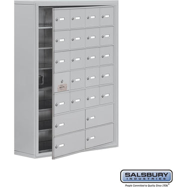 Surface Mounted Cell Phone Locker with 20 A Doors (19 usable) 4 B Doors in Aluminum - Keyed Locks by Salsbury – Aluminum – Keyed Locks by Salsbury