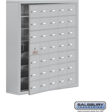 Surface Mounted Cell Phone Storage Locker with 35 A Doors (34 usable) in Aluminum - Keyed Locks by Salsbury – Aluminum – Keyed Locks by Salsbury
