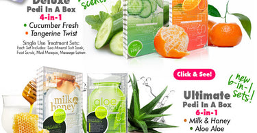 NEW Individual Treatment Sets From Voesh - Cucumber Fresh and Tangerine Twist 4-Step Sets & The All NEW Ultimate Pedi In A Box 6-Step Sets Aloe Aloe and Milk & Honey