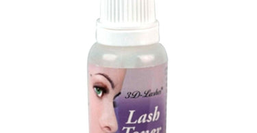 3D Beauty Lash Toner 15 mL professional lash conditioning product for salons and spas, featuring a white bottle with gold accents and a precision applicator, set against a soft pink background.