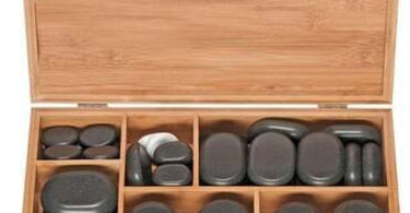 Hot Stone Set in Bamboo Storage Case