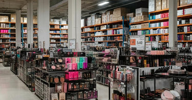 Beauty Supply Warehouse with shelves stocked full of professional beauty supplies.