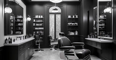 Classic black and white barber shop image showcasing essential barber tools.