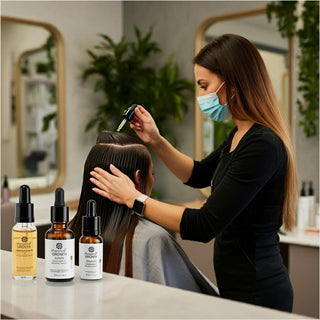 Salon professional applying hair growth treatment to a client's scalp