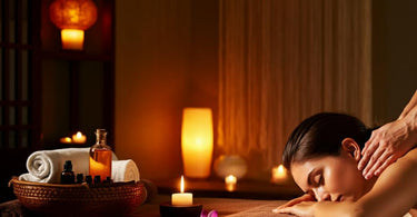 Aromatherapy oils and massage tools in a serene spa setting.