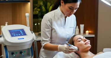 Massage professional performing hydro-dermabrasion treatment on a client