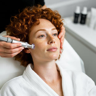 A professional microdermabrasion machine in use during a facial treatment.