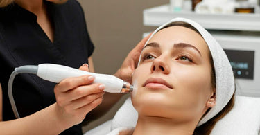 Esthetician performing a microdermabrasion facial treatment