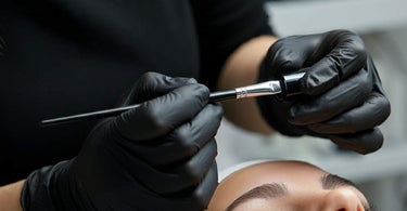 Professional applying Refectocil eyelash tint in a salon setting