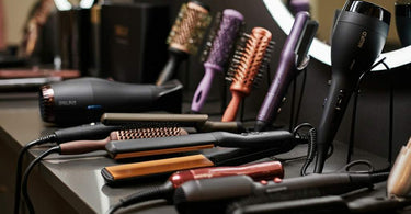 A selection of professional salon hair styling tools