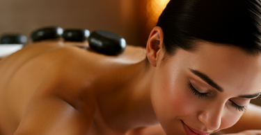 Hot stone stones arranged for a spa massage session