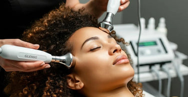 Client receiving a relaxing galvanic facial treatment at a professional spa