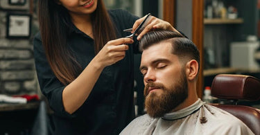 Client peacefully sleeping during a haircut in a salon