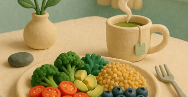 A vibrant and healthy day of eating for a massage therapist, featuring fresh meals and snacks on a clean background