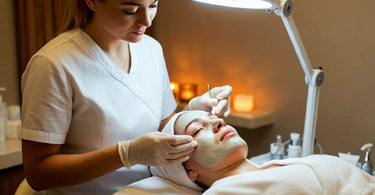 Esthetician performing acne treatment with professional products