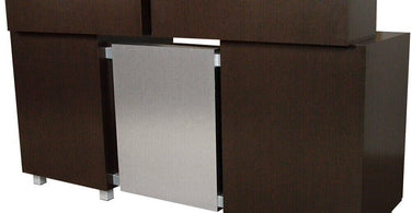 Amati Galileo Reception Desk in a modern spa setting, showcasing its sleek design and customizable color options.